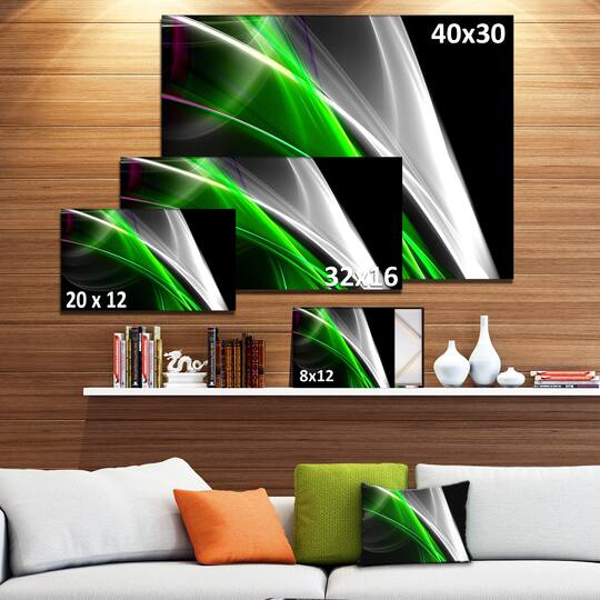Designart - Fractal Lines Green White